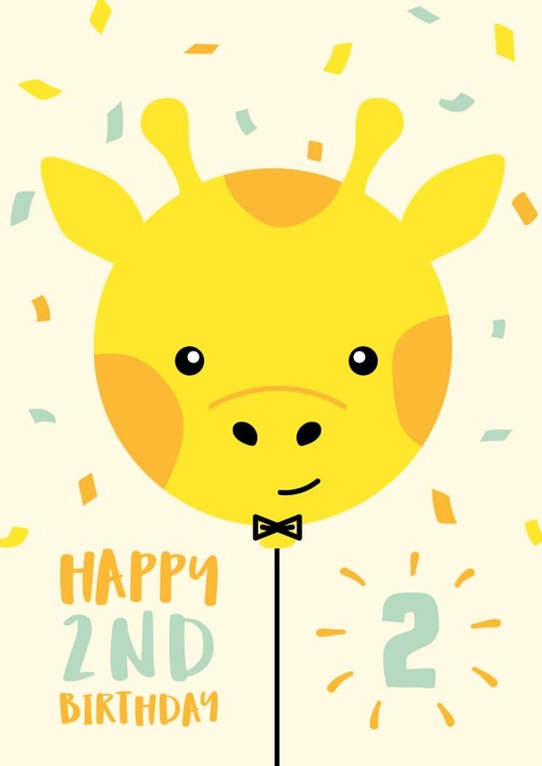Cute 2nd Birthday Card for Boy or Girl - Giraffe Balloon created by Macie Dot Doodles