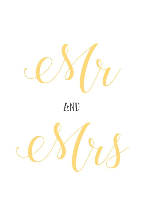 Mr and Mrs - simple golden typography card created by Russet and Gray