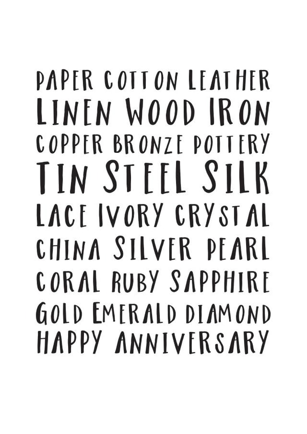 Classic Typography Anniversary Card - Paper, Cotton, Leather, Linen, Wood, Iron created by Russet and Gray