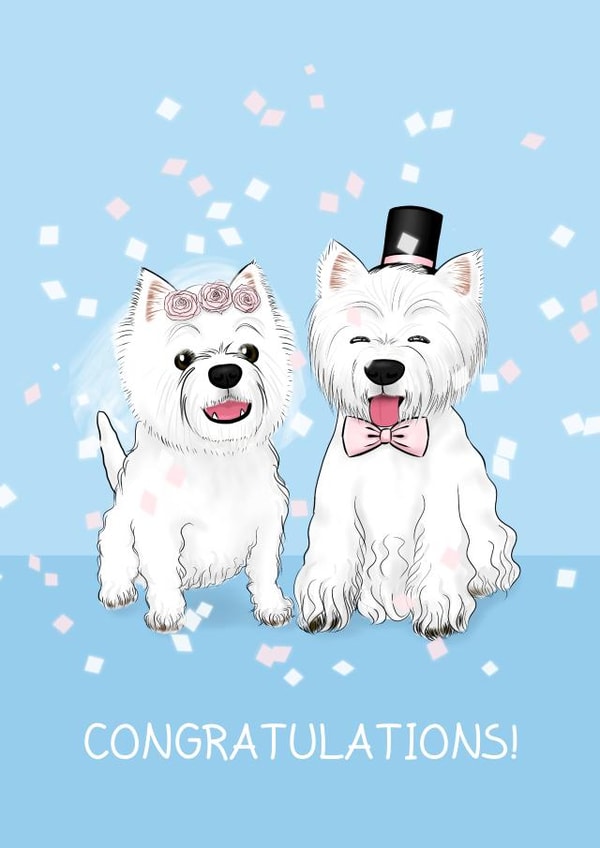 Westie Dog Wedding - cute congratulations card created by Tessa Cheung