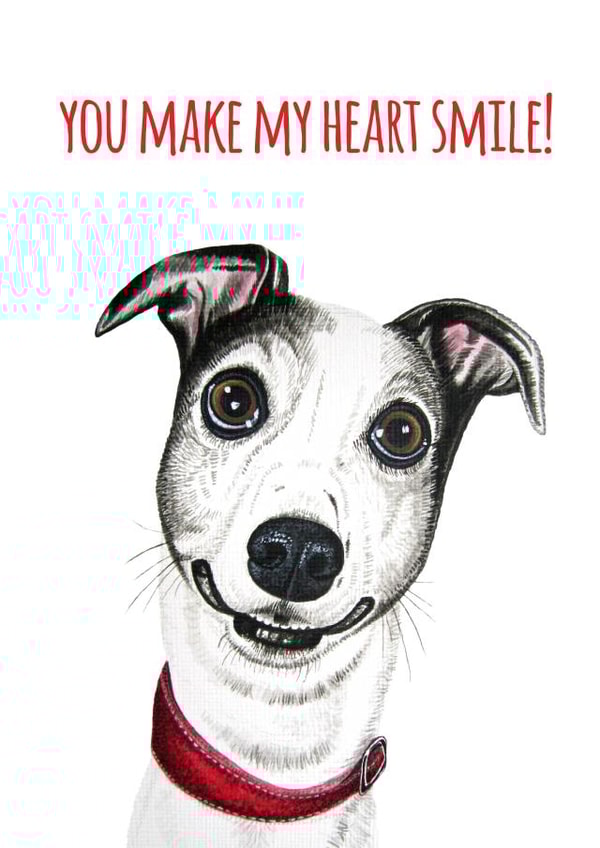 Valentine's Smiling Greyhound Dog Card created by sarahcoxartwork