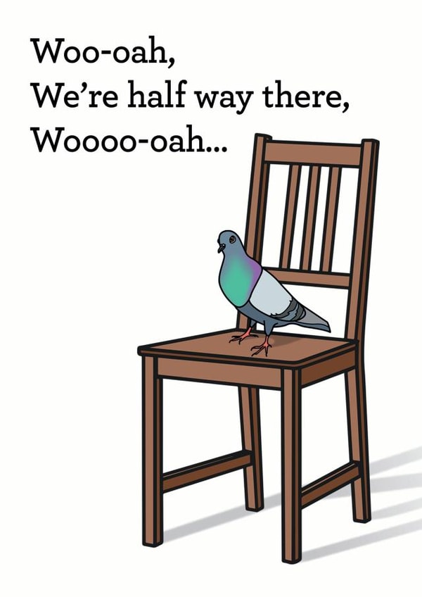 Pigeon on a chair Bon Jovi card created by Peabody Studio