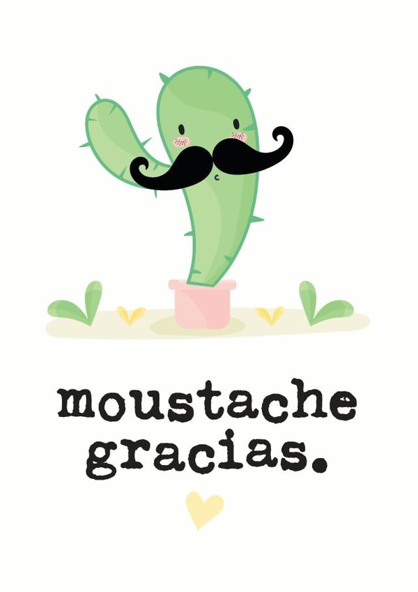 Cute Cactus Pun Thank You Card - Cactus - Moustache - Moustache Gracias created by Mrs Best Paper Co.