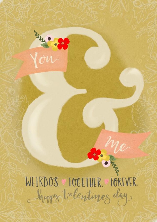 Traditional Valentines Day Card - You And Me Weirdos Together Forever created by Claire Lefevre
