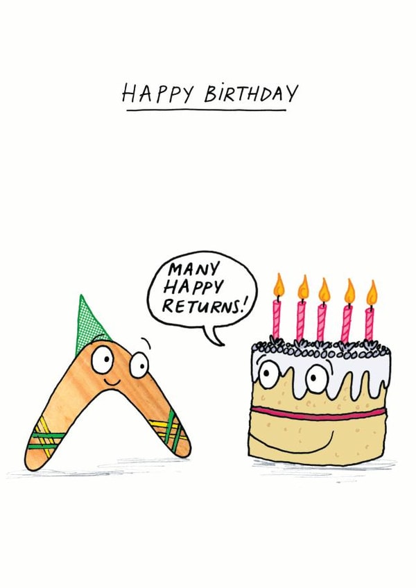 Cute Birthday Card - Pun - Boomerang - Many Happy Returns created by Cardinky