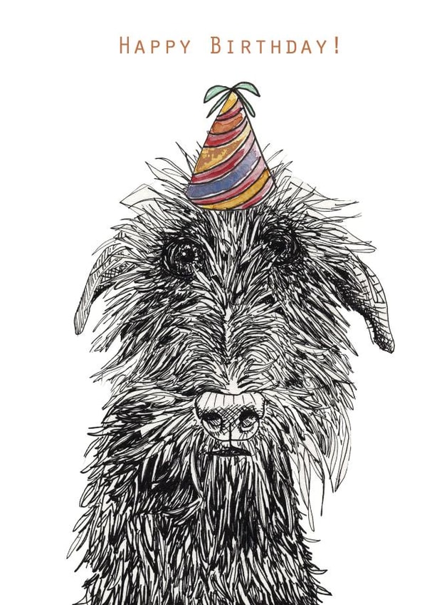Cute Scruffy Dog Birthday Card -  Wolfhound / Deerhound  - Party Animal - Party Hat created by Harriet Lowther