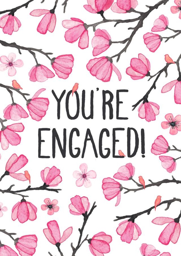 Pink Cherry blossom flowers engagement card created by Elena O'Neill
