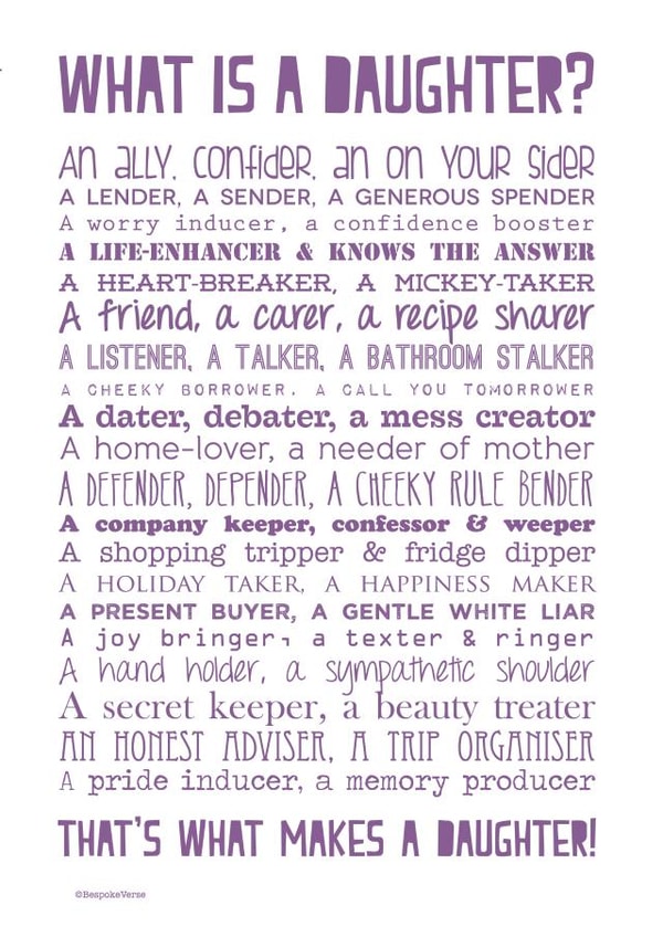 Funny Birthday Card - Daughter Definition - What Makes A Daughter created by Joanna Miller