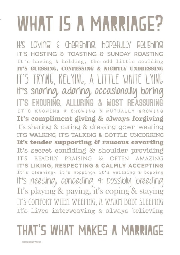 Funny Typography Marriage Poem Anniversary Card - What Is Marriage? created by Joanna Miller