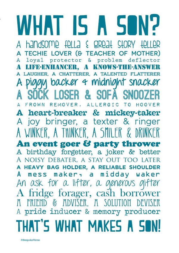 Heartfelt Birthday Card - Son - What Is A Son? created by Joanna Miller