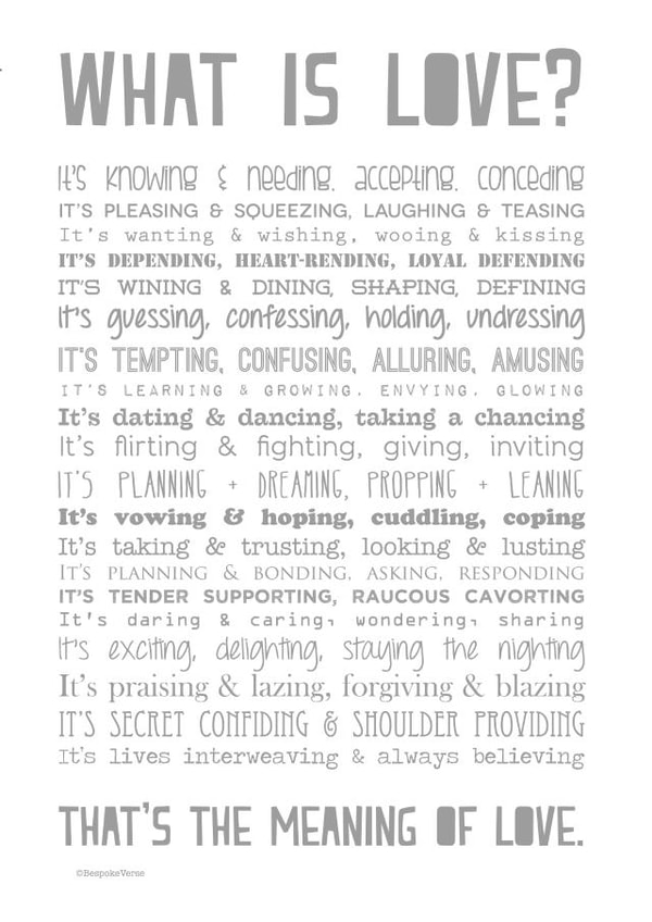 Cute Love Poem Typography Anniversary Card / Valentines Day Card - What Is Love? created by Joanna Miller