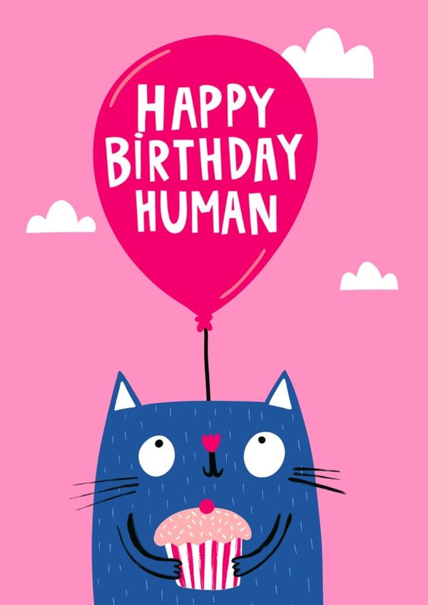 Cute Birthday Card for Cat lover - Cake - Happy Birthday Human created by Lucy Maggie Designs