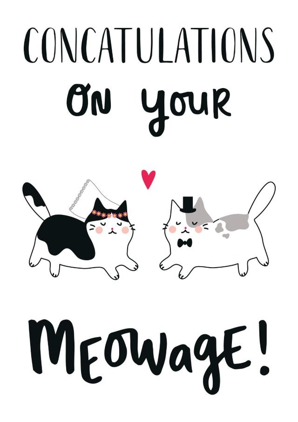 Cute Cat Pun Anniversary Card - Marriage - Congratulations On Your Meowage! created by Miümi Cat