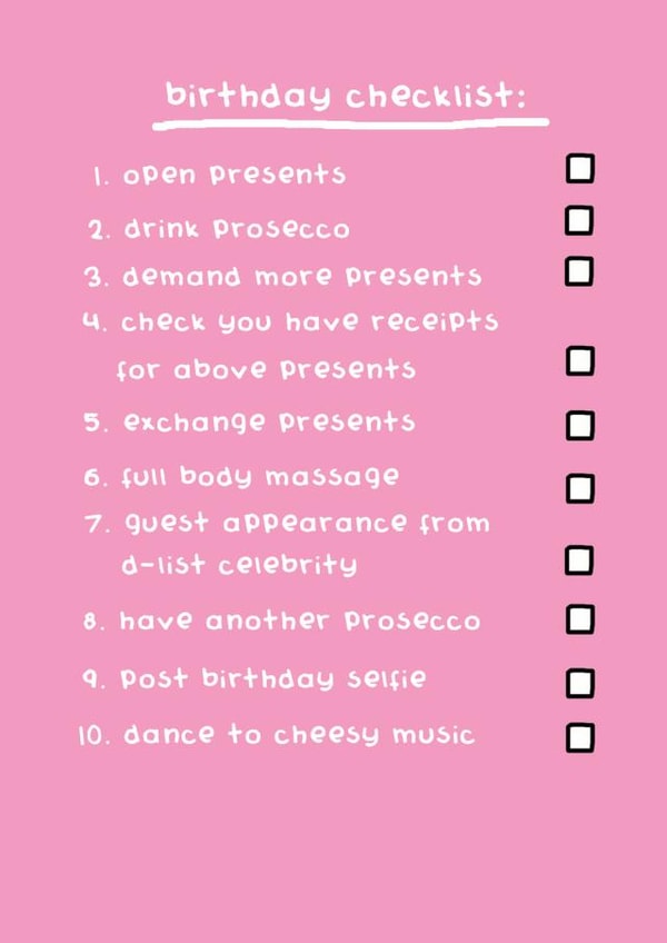 Birthday Checklist Birthday Card 6779 created by Nick Hannaford-Hill