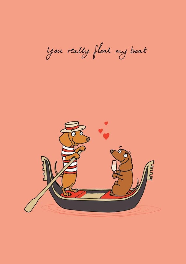 Cute Valentines Day Card / Anniversary Card - Dachshund Pun - You Really Float My Boat created by Cardinky