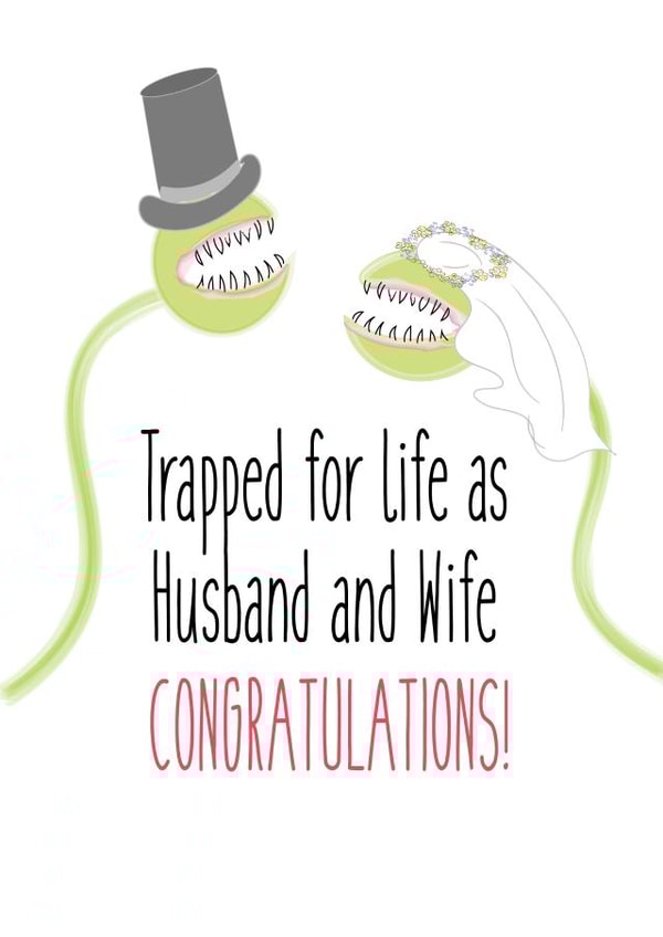 Trapped for life - Funny wedding day card - Venus fly trap inspired created by Pack a Punch Designs