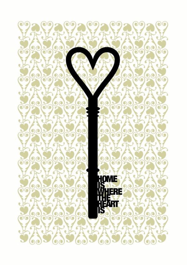 Silhouette key with heart - new home card - Home is where the heart is created by Wordplay Design