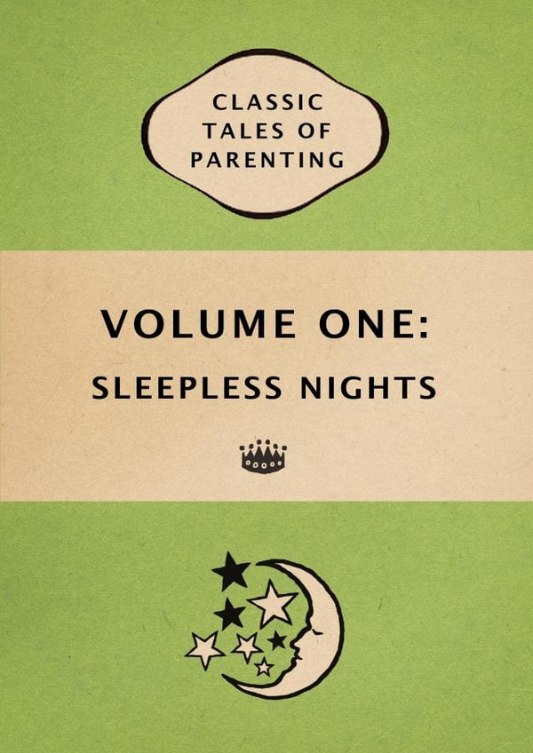 funny sleepless New Baby Card 5456 created by Bookishly