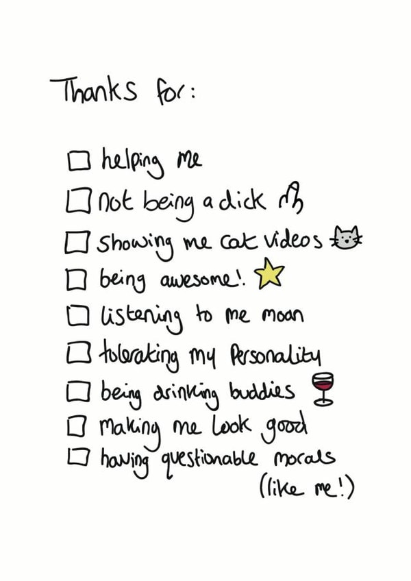 Tick box thank you card created by Lynsey Luu