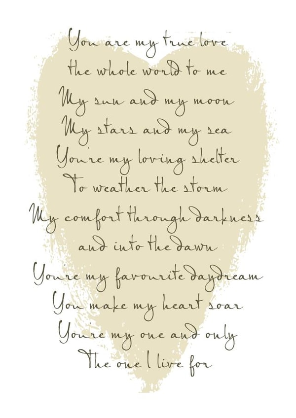 Heartfelt Poem Anniversary Card / Valentines Day Card - Heart - Poem - You Are My True Love created by Giddy Kipper