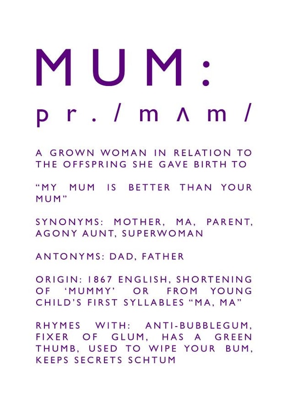 Mum Definition Mothers Day Card 10537 created by Newton and the Apple