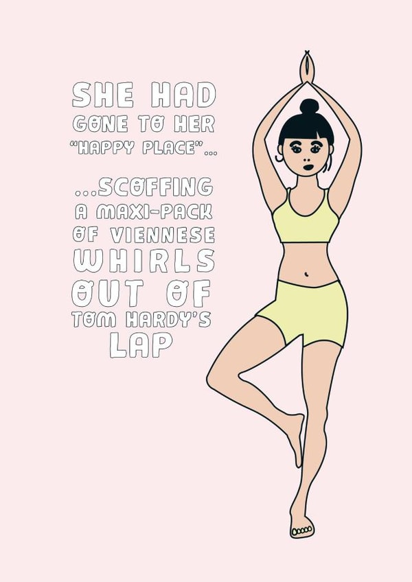 Tom Hardy yoga birthday card created by Tess Cards