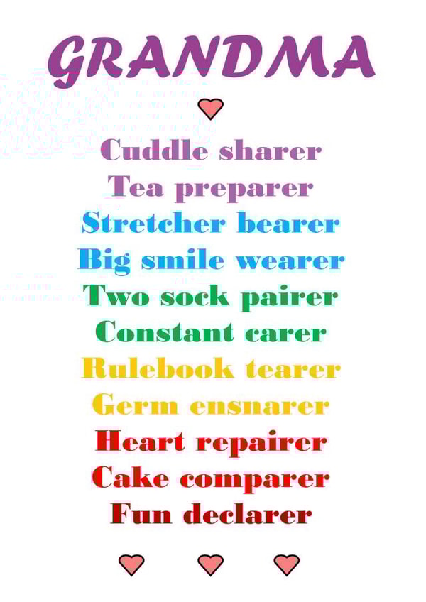 Heartfelt Birthday Card - For Grandma - Poem created by Designer Poems