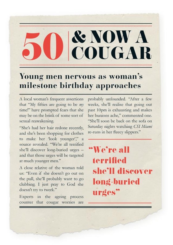 Cougar 50th birthday card created by Tess Cards