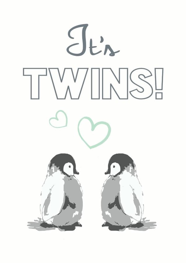 twins penguin New Baby Card 10380 created by Olivia Morgan ltd