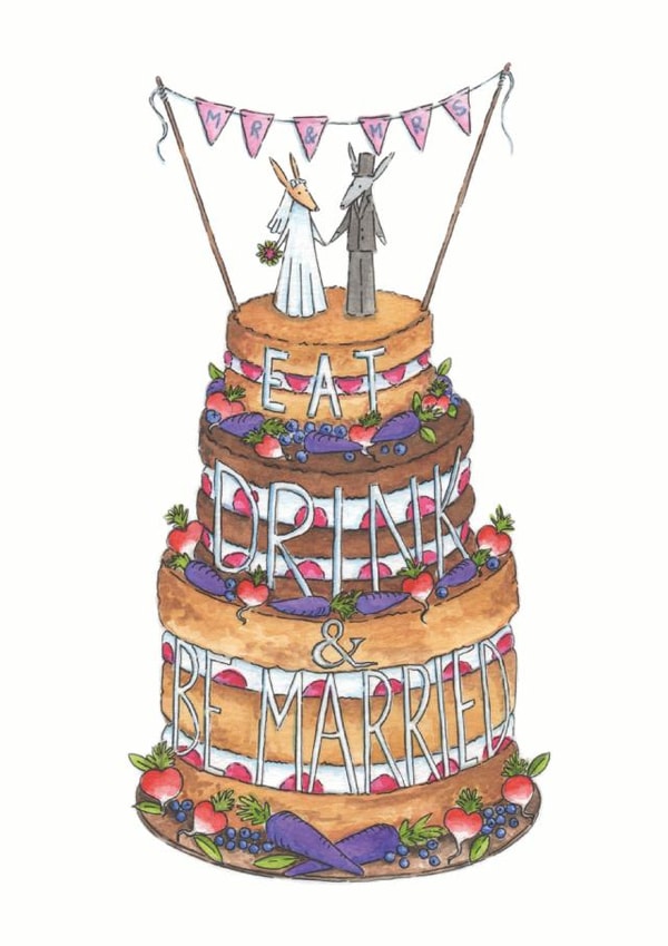 Bunny Wedding Cake Card - Eat Drink & Be Married created by Helen Morgan Illustration