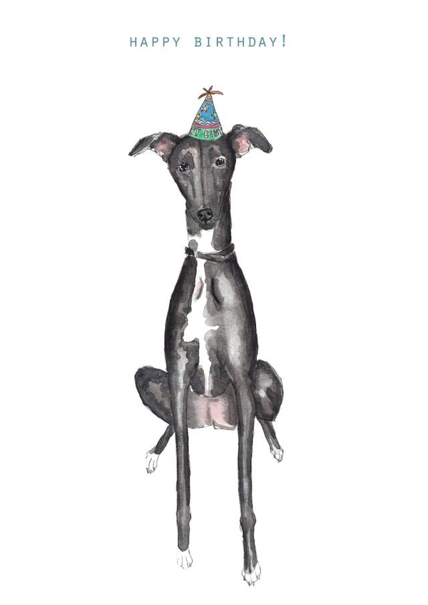 Cute Birthday Card - Party Hat - Dog created by Harriet Lowther