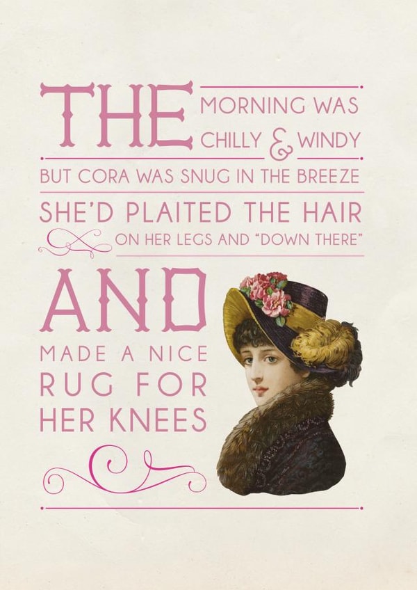 Vintage-style cheeky poem birthday card created by Tess Cards