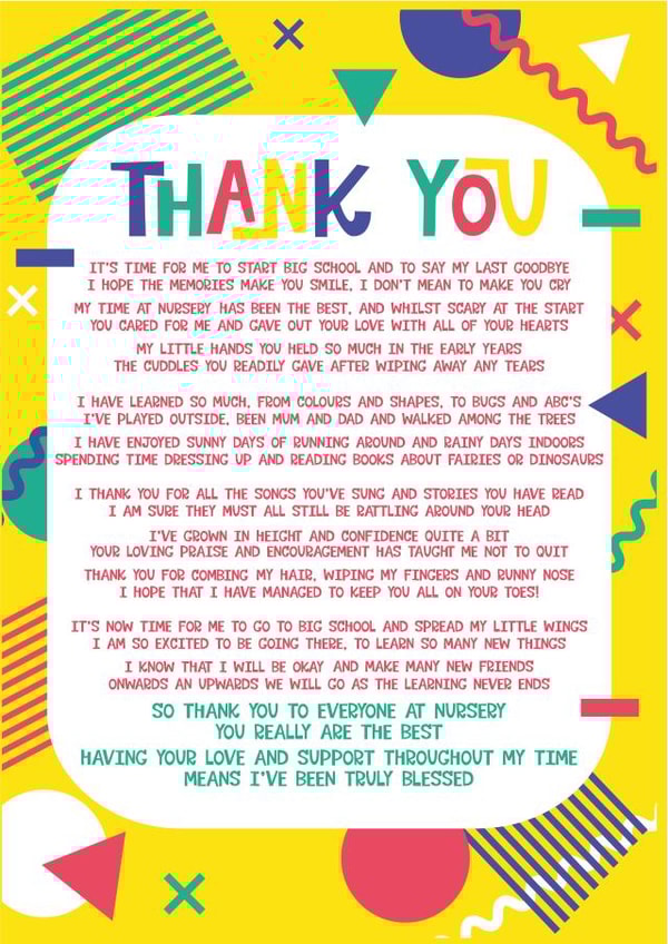 leaving nursery Thank You Card 7684 created by Poppy Lane