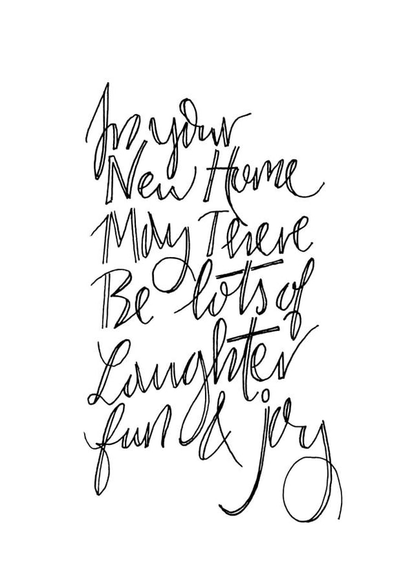 Cute Typography New Home Card - In Your New Home May There Be Lots Of Laughter Fun & Joy created by Naughty Nice