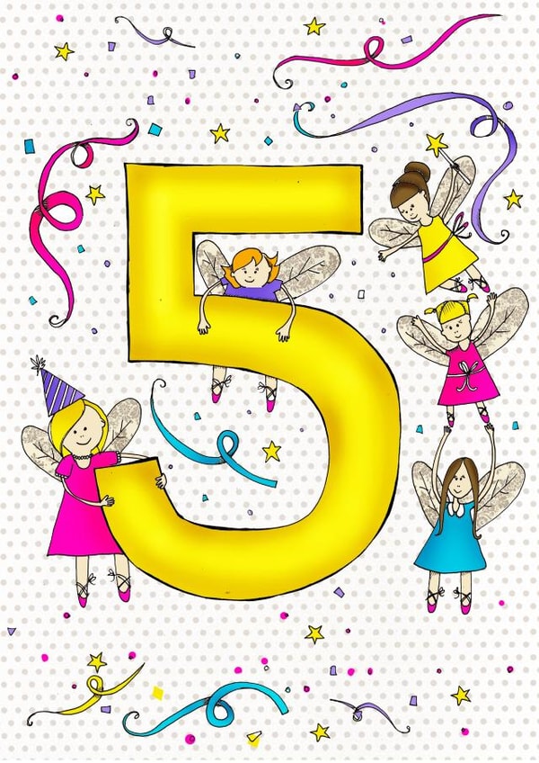Cute 5th Birthday Card - Fairies - For Her created by Ryland Studios
