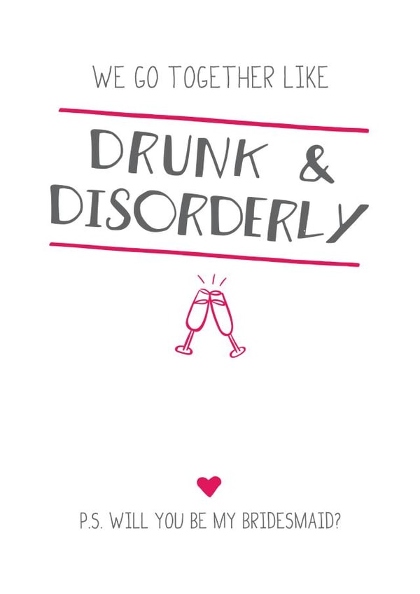 Drunk and disorderly bridesmaid card created by Prairie Chick Prints