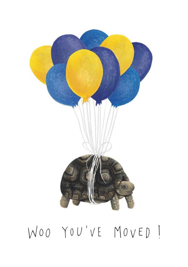 Cute Tortoise New Home Card - Balloons - Woo You've Moved! created by Nic Allan