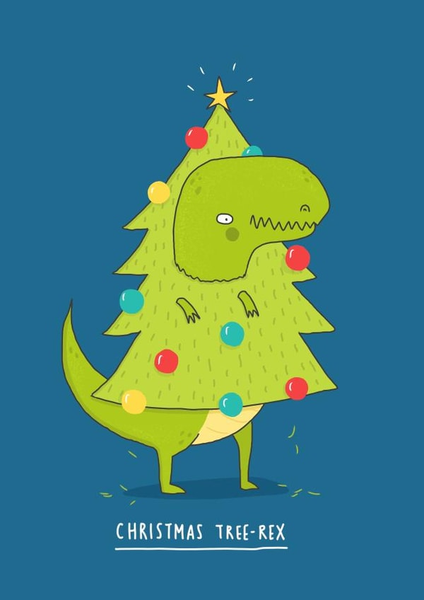 Christmas Tree Rex - Trex - Dinosaur - Tyrannosaurus Rex - Funny - Cute - Festive - Christmas Tree - Christmas Card created by Charly Clements