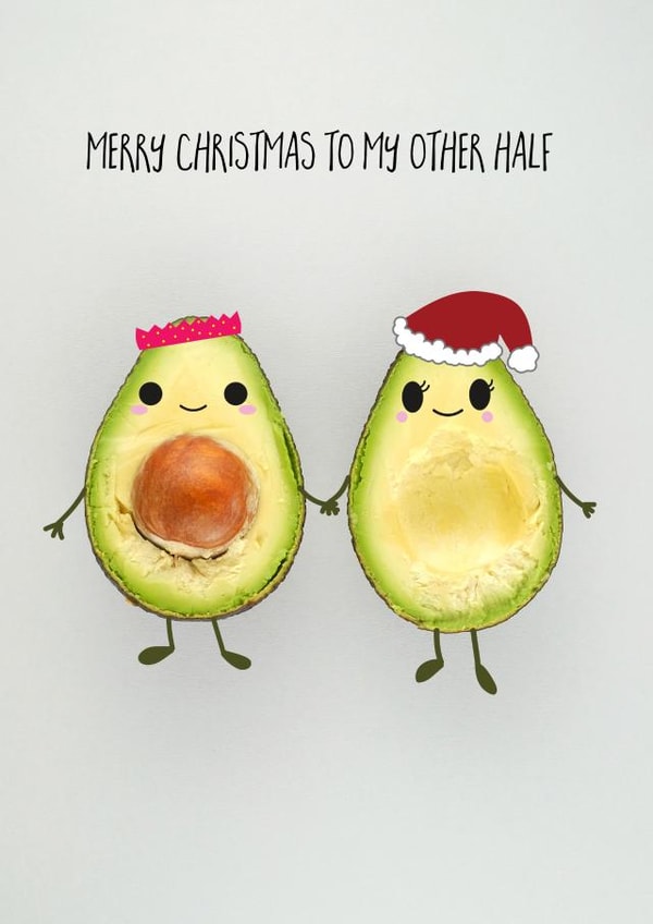 Wife - Husband - Cute - Holding Hands - Avocado - Partner - Modern - Merry Christmas To My Other Half - Christmas Card created by Yippea