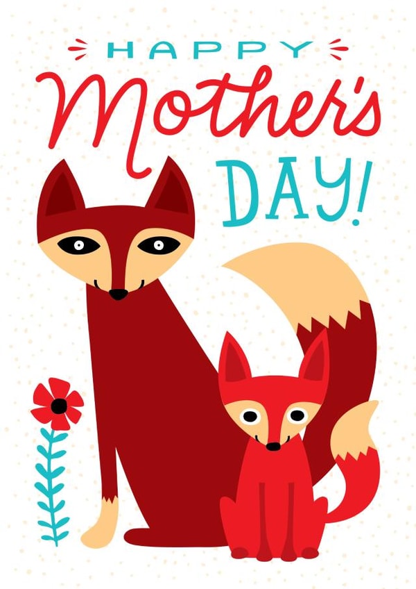Cute Mother's Day Card for Mom - Mom and Baby Fox - Happy Mother's Day! created by Kay Wolfersperger