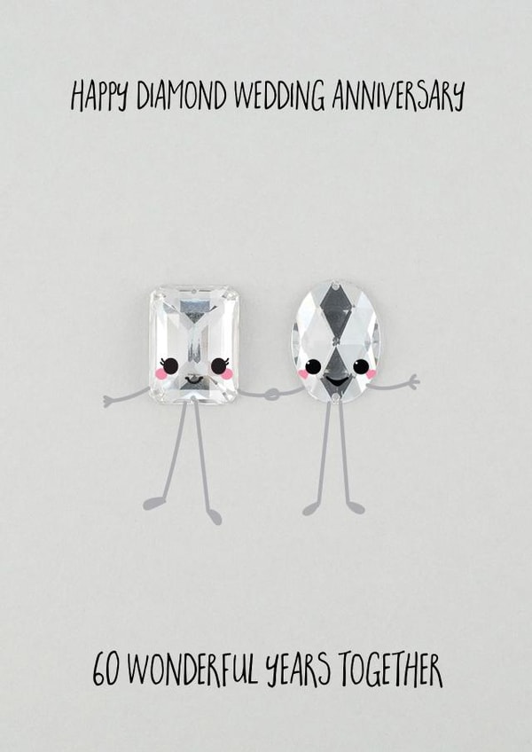Cute Diamond Wedding Anniversary Card - 60 Years - 60 Wonderful Years Together created by Yippea