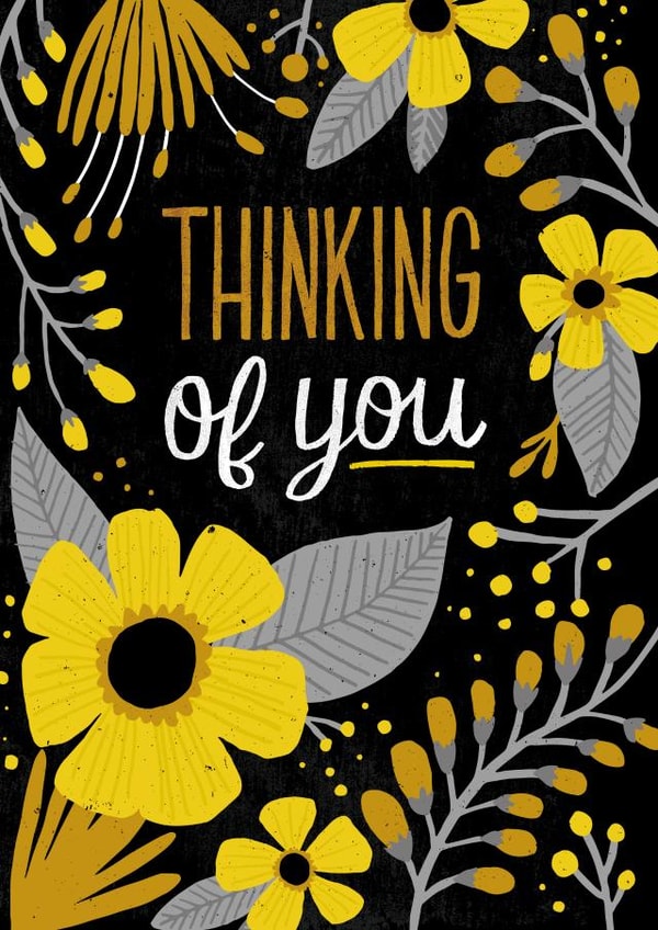 Classic Thinking of You Card - Sophisticated Gold and Yellow Flowers created by Kay Wolfersperger