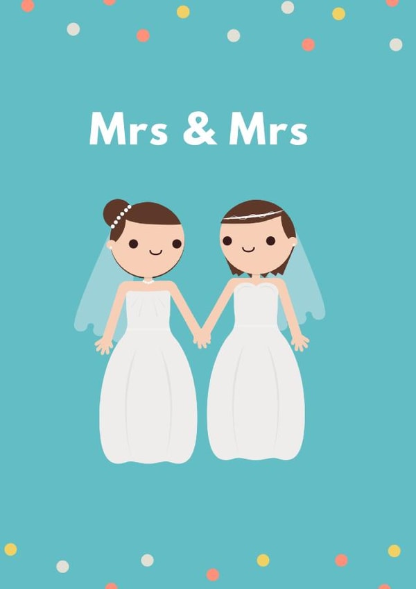 Mrs & Mrs Wedding Card – Cute Lesbian Wedding Congratulations Card created by Peculiar Print Shop by Hannaeyetattoo 