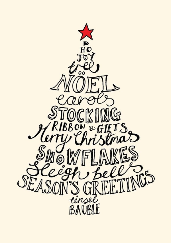 Traditional Christmas Card - Typographic Christmas Tree Card created by Oops a doodle