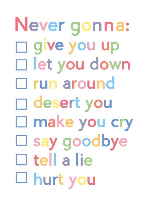Cute Valentines Day Card - Rick Astley - Never Gonna Give You Up created by JosieOnTheRun