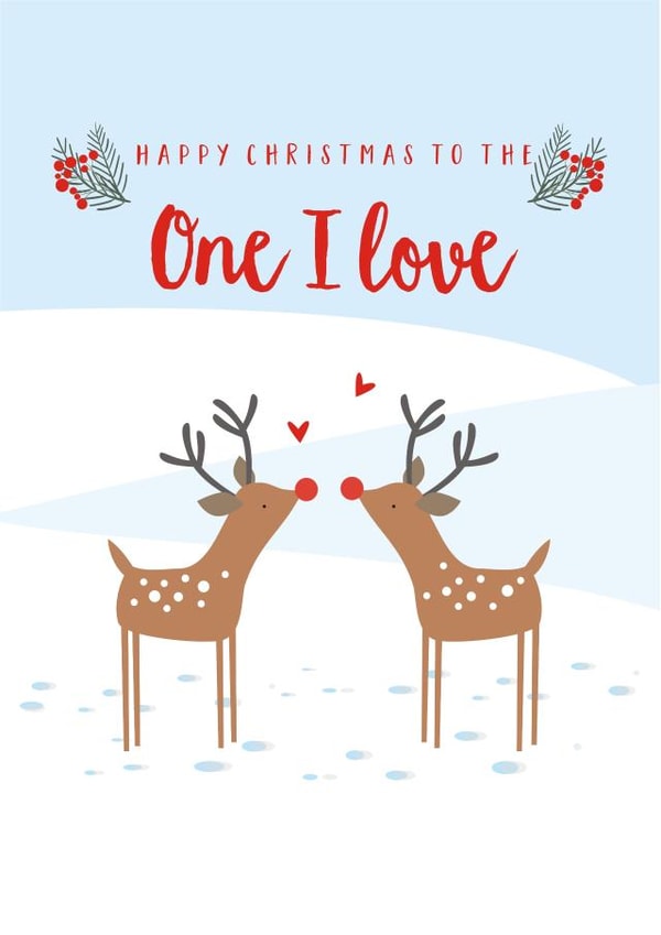 Reindeer Kiss - One I Love - Reindeer - Snow - Festive - Christmas Reindeers - Partner - Wife - Husband - Christmas Card created by Claire Giles