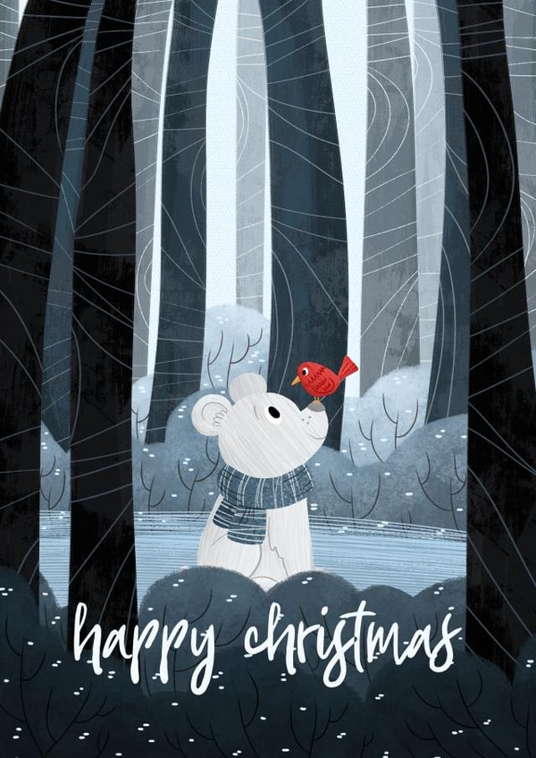 Cute Christmas Card - Little Bear - Forrest created by Megan Higgins