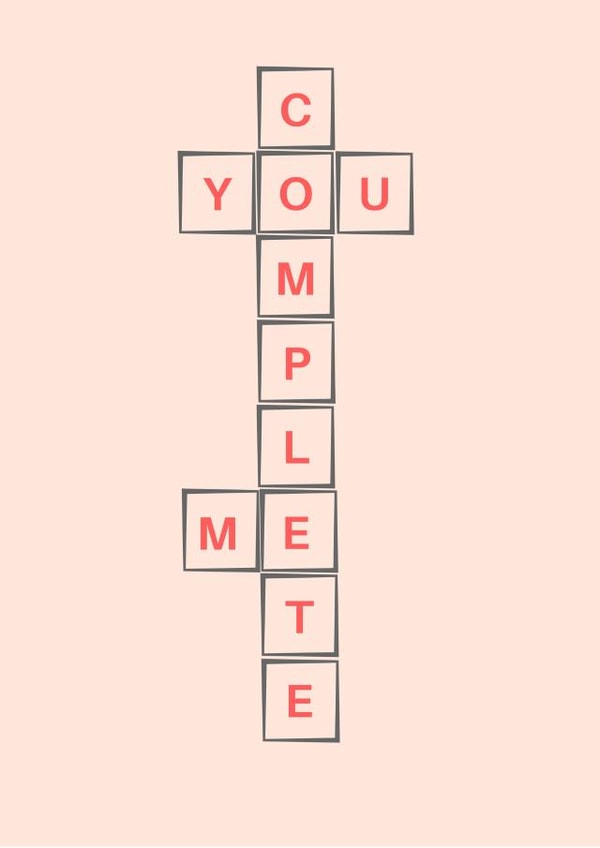 You Complete Me Crossword-Inspired Romantic Card – Anniversary – Valentine's Day created by Cards.Cards.Cards