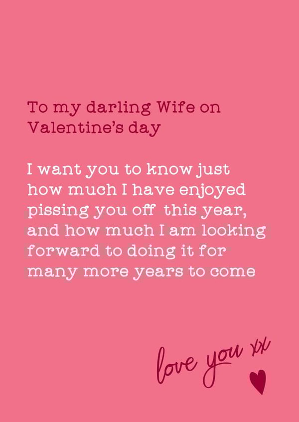 Funny valentines day card for your darling wife created by Silly Prints