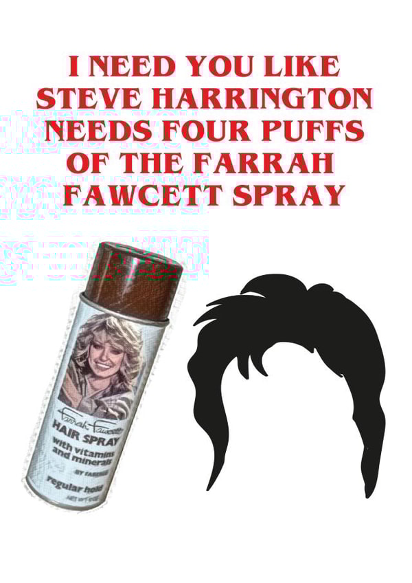 Farrah Fawcett spray Stranger Things card created by Pack a Punch Designs